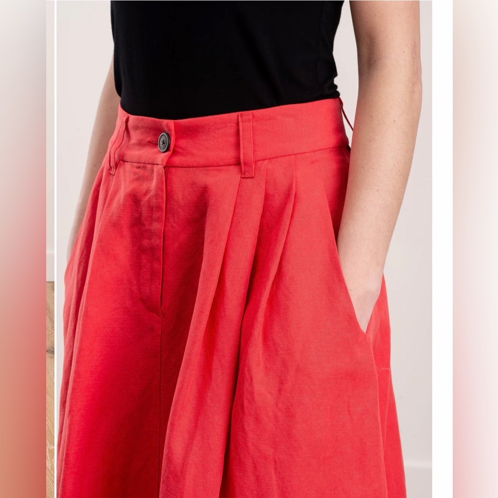 NEW Mara Hoffman Tulay Skirt Red Pleated High Waist Button Linen & Tencel Size 6